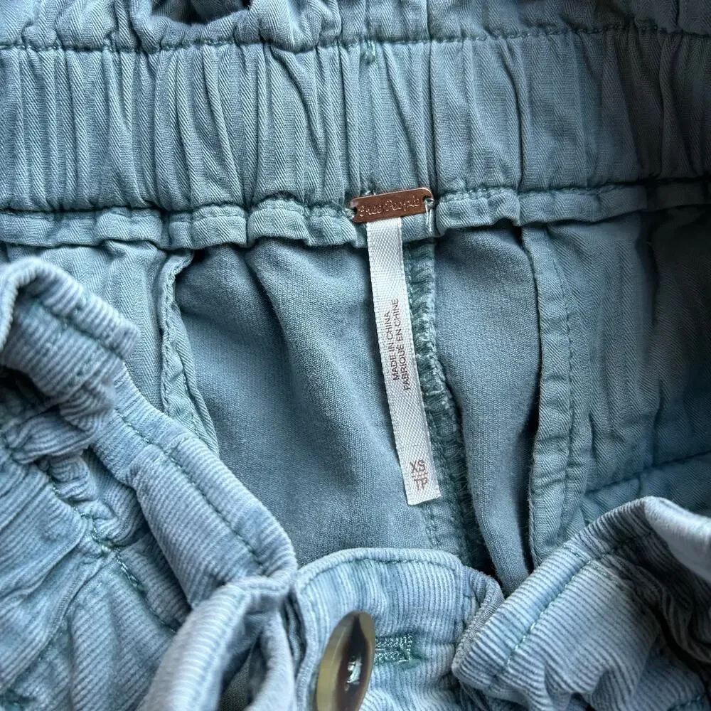 Free People Light Blue Corduroy Paperbag Waist Pleated Trouser Pants XS - Picture 11 of 14